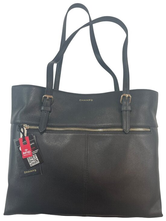 Champs Handbags - Champs Leather Black Tote Bag RFID Protection LCB-507 NWT